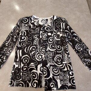 NYGARD COLLECTION Women's Geometric Print Cardigan w/Beading - Black/White  SML